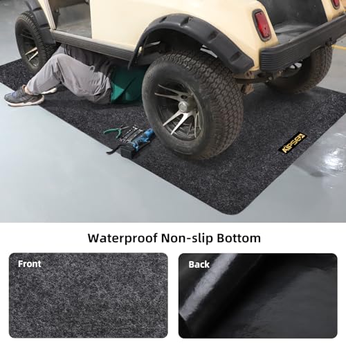 Golf Cart Parking Mat, 9.18 x 4.92 ft Garage Floor Mat, Mechanic Pad for Most Golf Carts/UTV ATV/Motorcycle, Fast Oil Absorbent Waterproof Non-Slip, Prevents Floor Scratch and Stain