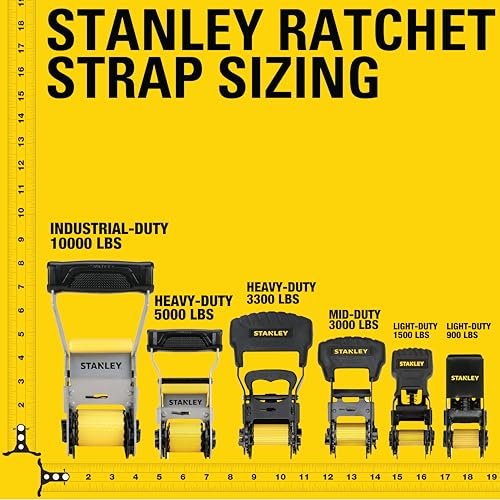STANLEY S9500 Black/Yellow 1" x 10' Ratchet Straps - Light Cargo (300 lb Working Load / 900 lb Break Strength), 4 Pack - size: 1" x 10'
