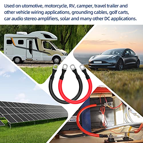 4 AWG Battery Cable 4AWG Gauge Pure Copper Battery Inverter Cables with 3/8 in Lugs Both Ends Power Inverter Wire Set for Automotive Solar Marine Boat RV Car Motorcycle Red and Black (9in) - size: 9in
