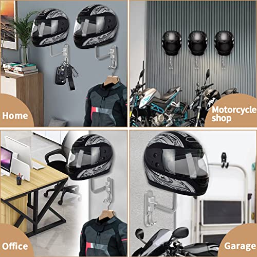 Motorcycle Helmet Rack, Helmet Holder Wall Mount 180° Rotation Hanger with 2 Hook for Coats, Caps, Motorcycle Accessories (Grey, 1 PCS)
