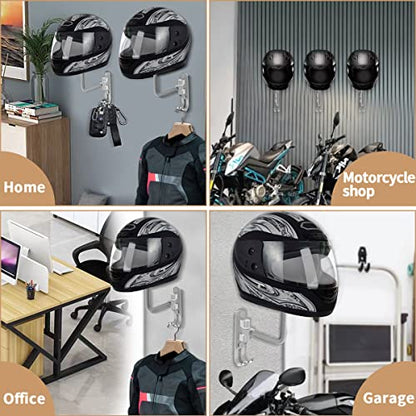 Motorcycle Helmet Rack, Helmet Holder Wall Mount 180° Rotation Hanger with 2 Hook for Coats, Caps, Motorcycle Accessories (Grey, 1 PCS)