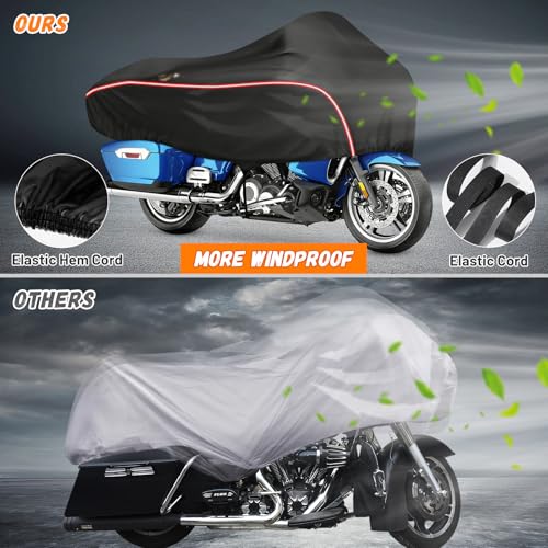 Motorcycle Half Cover Waterproof Windproof Outdoor Dustproof for Touring Models Road King Street Glide Road Glide and More, with Reflective Strip, Black - size: Upgraded Half Cover