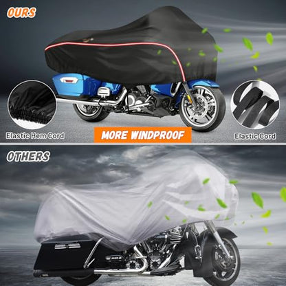 Motorcycle Half Cover Waterproof Windproof Outdoor Dustproof for Touring Models Road King Street Glide Road Glide and More, with Reflective Strip, Black - size: Upgraded Half Cover