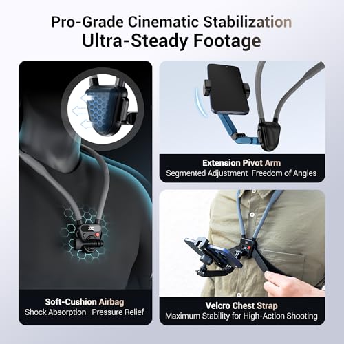 JJC Neck Phone Holder Camera POV Chest Mount, Hands-Free Recording for Samsung S26 S24 Xiaomi 17 16 Ultra iPhone 17 16 Pro Max, GoPro Hero 13 12 DJI Osmo Action 6 5 for Hiking Cycling Vlogging