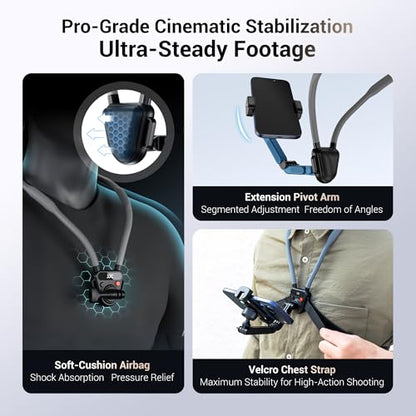JJC Neck Phone Holder Camera POV Chest Mount, Hands-Free Recording for Samsung S26 S24 Xiaomi 17 16 Ultra iPhone 17 16 Pro Max, GoPro Hero 13 12 DJI Osmo Action 6 5 for Hiking Cycling Vlogging