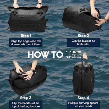 Haimont IPX7 Waterproof Roll-Top Dry Duffel Backpack | 60L/90L Sizes, 500D Tarpaulin, Welded Seams, Mesh Pockets, Boating & Kayaking - color: Black, size: 60L
