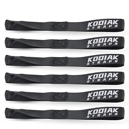 Soft Loop Tie Down Straps - 1 x 12 inches- 4,500 lb Load Capacity - Black 6 Pack - Loops for Securing ATV, UTV, Motorcycles, Scooters, Dirt Bikes, Lawn & Garden Equipment by KODIAK STRAPS - color: black, size: 1" x 12"