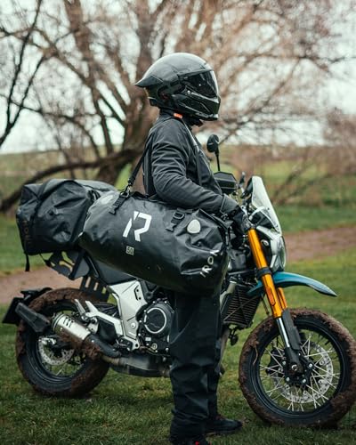 IRON JIA'S Motorcycle Dry Bag - Waterproof Duffle & Luggage Tail Bag Saddle Bags with Roll Top Closure, Shoulder Straps, Inner Pocket and Mesh Pocket (Black, 50L) - color: Black, size: 50L