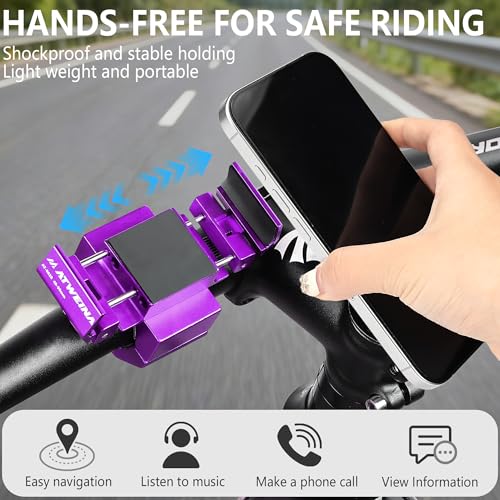 Bike Handlebar Mounts for 4.5-7.4 Phones (Purple) | 360 Degrees Rotate Aluminum Alloy Frame Half-Enclosure Design - color: Purple