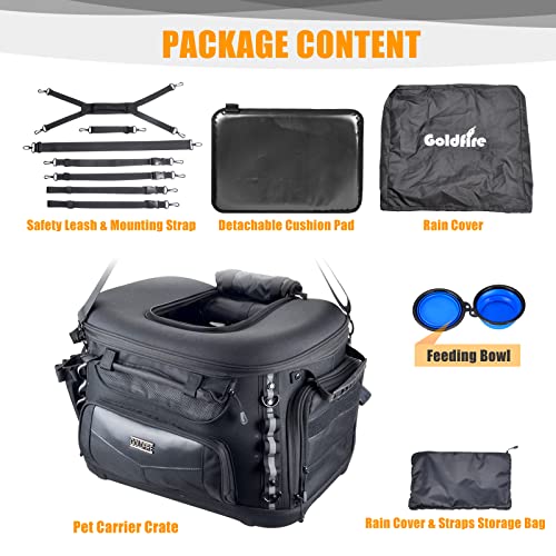 Motorcycle Dog Carrier, Back Seat Vehicle-Mounted Pet Carrier Travel Bag Cat Carrier Bag for Harley Trike Triumph Touring Street Glide Road King CVO (Black)