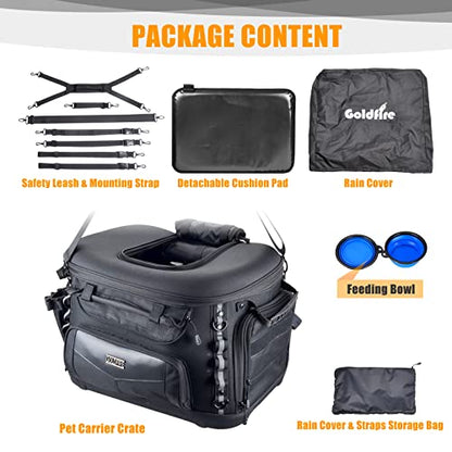 Motorcycle Dog Carrier, Back Seat Vehicle-Mounted Pet Carrier Travel Bag Cat Carrier Bag for Harley Trike Triumph Touring Street Glide Road King CVO (Black)