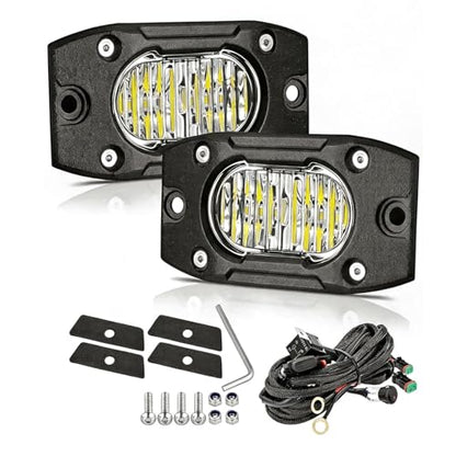 2PCS 40W Flush Mount LED Pods, Flood Beam CREE LED Driving Lights Reverse Backup Light Driving Backup Reverse Light Grill Mount with Wiring Harness Kit Bumper Light for Truck Pickup UTV ATV - size: 4inch Flush Mount - Flood