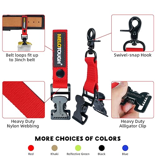 MELOTOUGH Firefighter Glove Strap | Work Glove Holder Clip with Glove Leash Swivel Snap Hook,Alligator Clip - color: Red