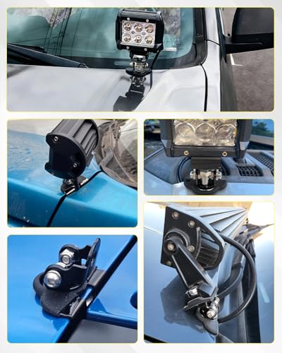 LED Light Bar Mounting Brackets, Universal Iron No-Drill Adjustable Ditch Light Mounts for SUV Truck Off Road Pod Light Clamp, 2PCS