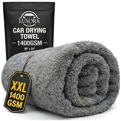 Car Drying Towel Extra Large 36" x 24" 1400 GSM Twisted Loop Microfibre - Charcoal Drying Towel Car Detailing, Double-Sided Edgeless Design, Super Absorbent, Durable Machine Washable and Lint-Free