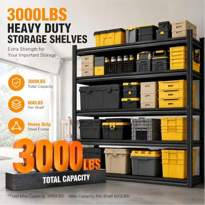 5-Tier Garage Shelving Heavy Duty, 40"W Metal Storage Shelves, 3000 lbs, Adjustable 20 Inch Deep Steel Shelf Rack for Industrial Warehouse Basement, Black, 63" H - size: 5 Tier | 63" H x 40" W x 20" D
