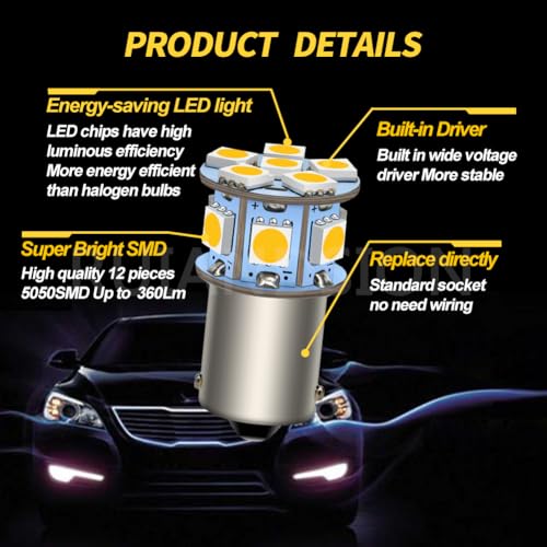 Ruiandsion 1156 Light Bulbs 2pcs 6V 1156 BA15S LED Bulbs RV Lights Warm White 5050 12SMD for Back Up Reverse Turn Signal Tail Lights,Non-polarity - color: Warm White, size: 1156/BA15S