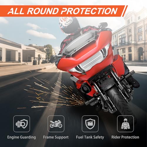 Engine Guard Flat Out Crash Bar for Harley Touring Street Glide Road Glide Road King Electra Glide Ultra Models (2014-2025) - color: Gloss Black Flat Out Crash Bar