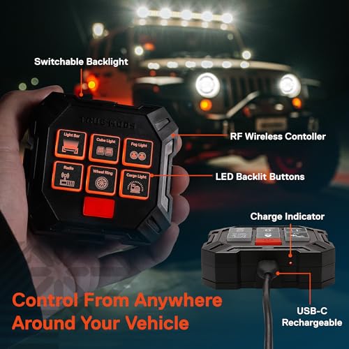 True MODS 12V DC Wireless 6 Gang Switch Panel Controller Kit [USB-C Rechargeable] Universal Pre-Wired Waterproof Fuse Relay Switch Box Aux Control for Automotive Vehicle Car Marine Boat Jeep UTV RV - style: Prewired Fuse/Relay Kit + Switch Box