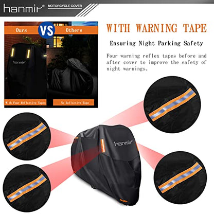Motorcycle Cover,Motorbike Cover All Season Universal Weather Waterproof Outdoor UV Protection with 4 Reflective Strips & Storage Bag,XXXL Motorcycles Vehicle Cover - size: XX-Large-3X-Large