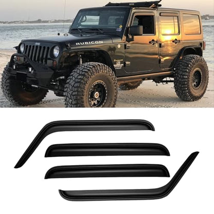 Window Visors for 2007-2018 Jeep Wrangler JK Unlimited 4-Door, Rain Guards Shields Vent Deflector Shade Dark Smoke 08 09 10 11 12 13 14 15 16 17, Tape-On, 4PCS - style: For 2007-2018 | Jeep Wrangler | Out-Channel