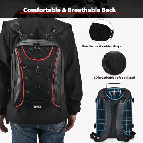 ZZM Expandable Motorcycle Tail Bag, 22L-34L Waterproof Motorcycle Rear Seat Bag with Rain Cover, Dual Use Helmet Bags Storage Backpack for Motorbike Weekender Travel (Jet Black)