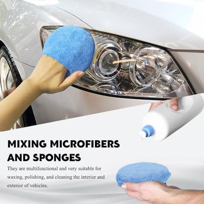 10PCS Wax Applicator Pads, Polishing Pad, 5" Diameter Soft Microfiber Polishing Care Foam Sponge with Finger Pocket, Car Buffing & Detail Foam Wax Applicator Sponge for Car Cleaning (Blue) - color: Blue