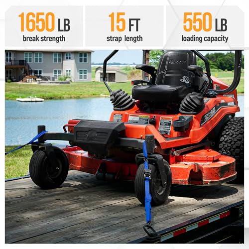 FORTEM Ratchet Straps, Tie Down Strap Set 1650lb Break Strength, 4 Pack 15ft x 1in, 4 Soft Loops, Moving Straps Tie Downs, Cargo Cam Buckles for Trucks, Carry Bag, for Men - color: Blue