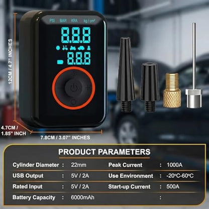 Tire Inflator Portable Air Compressor Heavy Duty 150PSI Faster Inflation Power Bank with Digital Gauge Pre-Set Auto Shut-Off LED flashing Lights Cordless Air Pump for Car Motorcycle, Bike, Balls