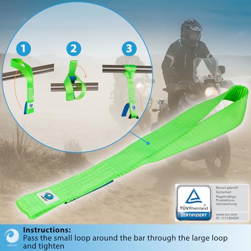 valonic Condor - Soft Loop tie Down Straps Heavy Duty - 2 Pack, 7716lbs, 1.4" x 18", Double Stitched, Green - for Motorcycle Handlebar