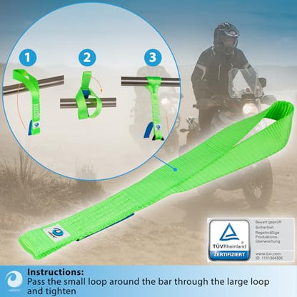 valonic Condor - Soft Loop tie Down Straps Heavy Duty - 2 Pack, 7716lbs, 1.4" x 18", Double Stitched, Green - for Motorcycle Handlebar