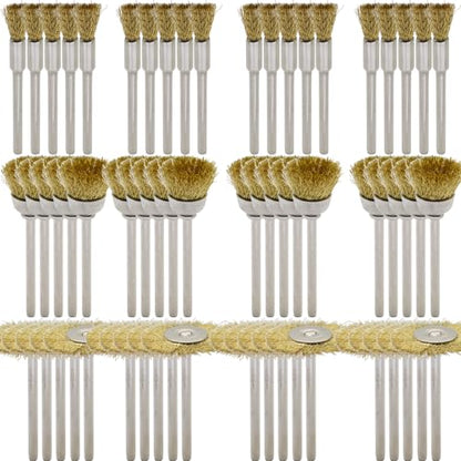 60-Piece Brass Wire Brush Set - Metal Rust Removal, Polishing, Cleaning - 1/8″ (3mm) Shaft - Removes Burrs, Dust, and Oxide Layer - Handles Rough Surfaces - Rotary Tool Accessories - style: Set of 60 Brass Wire Brushes