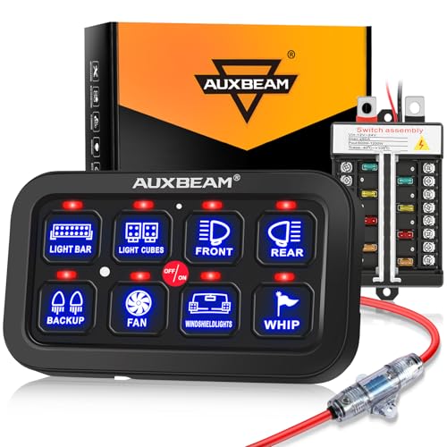 Auxbeam 8 Gang Switch Panel BB80 Universal Circuit Control Relay System Automatic Dimmable LED Switch Control Panel Switch Pod Touch Switch Box for Car Truck Offroad ATV SUV - Blue, 3 Years Warranty - size: 8 Gang (Both-Sided Output), style: Blue (Without