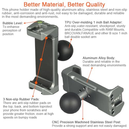 1 Inch/25mm Ball Mount Phone Holder Compatible with RAM mounts B Size Double Socket Arm for Car Bike Motorcycle Phone Mount with 1" Ball