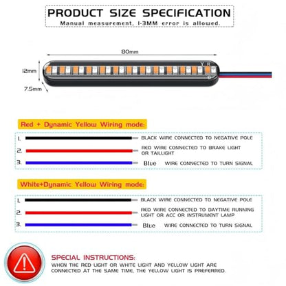 2PCS Universal LED Strip Motorcycle Tail Light Turn Signals Flowing Sequential,24 LED Flexible Brake Stop License Plate Lights Waterproof for Motorcycle Bike ATV Car RV SUV (RED+YELLOW) - color: RED+YELLOW