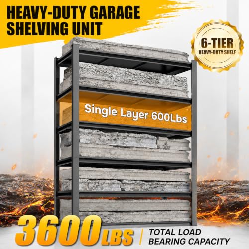 Heavy Duty Garage Shelving, 6-Tier Garage Storage Shelves, Adjustable Metal Shelving Unit, Tall Steel Storage Rack for Garage Pantry Warehouse, Black, 35" W x 16" D x 77" H - size: 6TIER-35"W X 16"D X 77"H