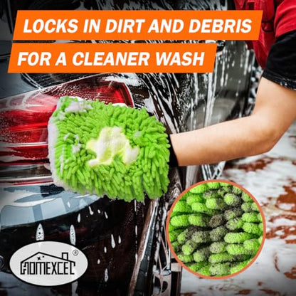 HOMEXCEL Car Wash Mitt, 2PK Chenille Microfiber Wash Mitt, Scratch-Free & Lint-Free, Rich Foam, Highly Absorbent, Double Sided, Perfect for Car Washing and Detailing, 10.2" x 6.7 ", Green - color: Green
