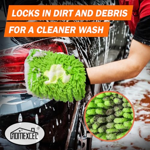 HOMEXCEL Car Wash Mitt, 2PK Chenille Microfiber Wash Mitt, Scratch-Free & Lint-Free, Rich Foam, Highly Absorbent, Double Sided, Perfect for Car Washing and Detailing, 10.2" x 6.7 ", Green - color: Green