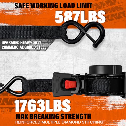 Retractable Ratchet Straps 1763lbs Break Strength Self Retracting Ratchet Straps Auto Ratchet Tie Down Straps with Soft Loop for Truck Motorcycle Cargo (Retractable, 15FT)
