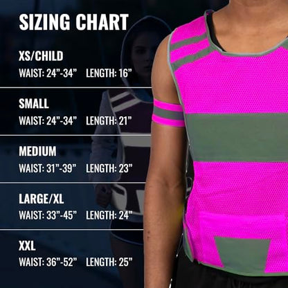 Mesh Reflective Running Vest with Inside Pocket & 2 Bands, Pink Small - color: Pink, size: Large