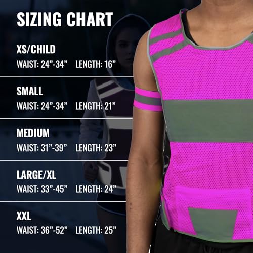Mesh Reflective Running Vest with Inside Pocket & 2 Bands, Pink Small - color: Pink, size: Medium