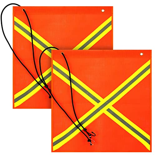 18 x 18 Inch Safety Flag 2 Pieces Mesh Weather Proof Warning Flag with Grommet and Bungee Cord and Double Sided Reflective Strip for Truck Hunting Bike Trailer Hauling(Orange) - color: Orange
