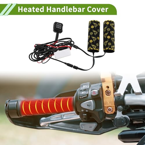 Heated Motorcycle Hand Grips Cover 20-90V Handlebar Cover 6 Gear Adjustable Temperature with Memory Function Metal Heating Film Cloth Black 1 Set