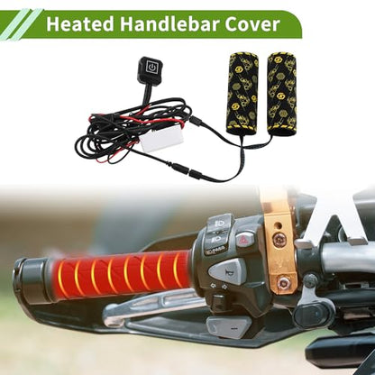 Heated Motorcycle Hand Grips Cover 20-90V Handlebar Cover 6 Gear Adjustable Temperature with Memory Function Metal Heating Film Cloth Black 1 Set