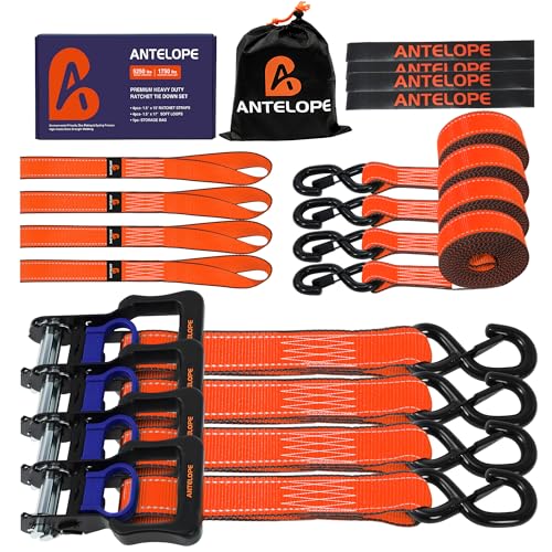 Ratchet Tie Down Straps Set, 5250 LBS Breaking Strength, 4 Pack 1.5" x 15' Heavy Duty Ratchet Straps, Cargo Strap, Motorcycle Straps for Trucks, Bicycle, Kayak, Moving, Tie Downs with S Hooks, Orange - color: Orange, size: 4PK-1.5in