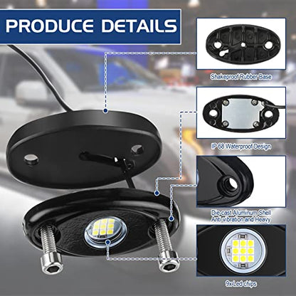 Baquler 30 Pods Rock Lights White Underglow Lights for Trucks Car SUV Waterproof Shockproof LED Ambient Rocklights Automotive Trailer Lighting for Motorcycle Boat ATV UTV(9LED Chips Style) - style: 9LED Chip Style