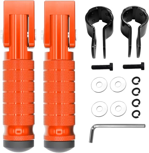 M8 Anti-Skid CNC Universal Motorcycle Foot Pegs Degree Foldable Footpegs Footrest,Upgrade Passenger Pedal For Mini Bike Dirt Pit Bike Electric Car Motorbike Honda Suzuki Yamaha Kawasaki (Orange) - color: Orange