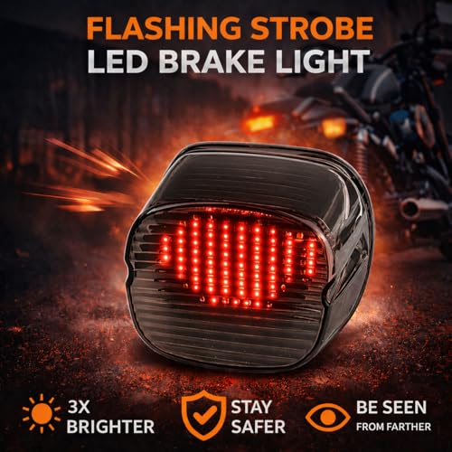 Eagle Lights Flashing Strobe Layback LED Tail Brake Light Kit Compatible With Harley Davidson Motorcycles - No License Plate Window - color: Smoked with No License Plate Window