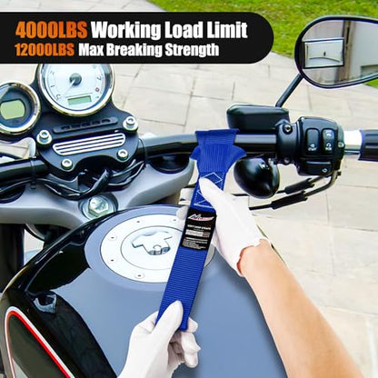 Nilight Soft Loop 1.7”×17" Motorcycle Tie Down Straps Heavy Duty 12000Lbs Max Break Strength for Securing ATV UTV Kayak Moving Cargo (8PK-Blue) - color: Blue