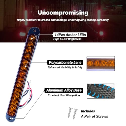 10" LED Amber Trailer LED Turn Signal Light Bar Strip Aluminum Alloy Base Side Marker Tail Lights Assembly for Truck RV Marine Boats, 15 LEDs 2Pcs - color: Amber
